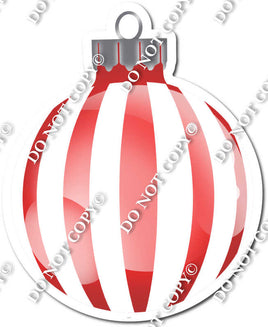 Flat White & Red - Vertical Lines - Christmas Ornament / Ball w/ Variants