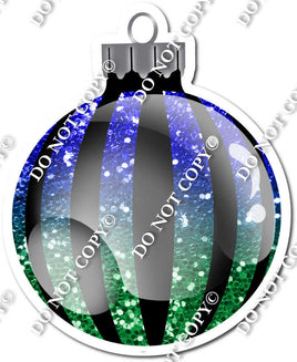Sparkle Blue & Green Ombre - Vertical Lines - Christmas Ornament / Ball w/ Variants