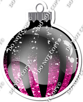 Sparkle Black & Hot Pink Ombre - Vertical Lines - Christmas Ornament / Ball w/ Variants