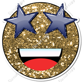 Gold Sparkle Emoji with Navy Blue Star Eyes w/ Variants