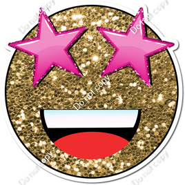 Gold Sparkle Emoji with Hot Pink Star Eyes w/ Variants