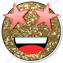 Gold Sparkle Emoji with Coral Star Eyes w/ Variants