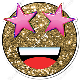 Gold Sparkle Emoji with Rainbow / Hot Pink Star Eyes w/ Variants