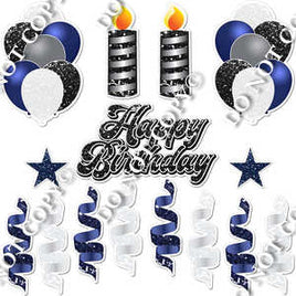 15 pc White, Navy Blue & Black HBD Flair Package