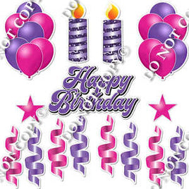 15 pc Flat Hot Pink & Purple HBD Flair Package