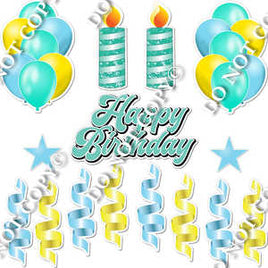 15 pc Flat Yellow, Turquoise & Baby Blue HBD Flair Package