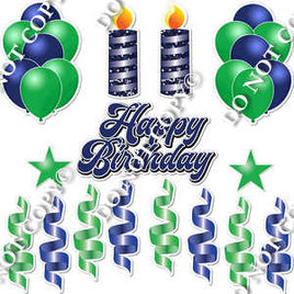 15 pc Flat Green & Navy Blue HBD Flair Package