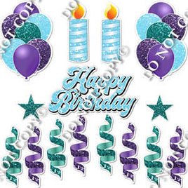 15 pc Purple, Teal & Baby Blue HBD Flair Package