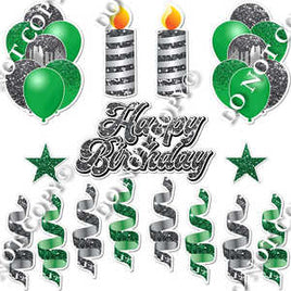 15 pc Green & Silver Sparkle HBD Flair Package