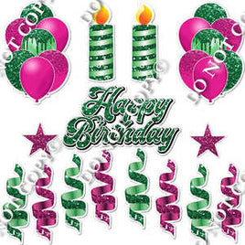 15 pc Hot Pink & Green Sparkle HBD Flair Package