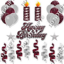 15 pc Light Silver & Burgundy Sparkle HBD Flair Package