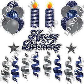 15 pc Silver & Navy Blue Sparkle HBD Flair Package