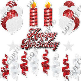 15 pc White & Red Sparkle HBD Flair Package