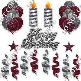 15 pc Burgundy & Silver Sparkle HBD Flair Package