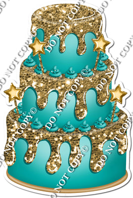Teal Cake with Gold Dollops