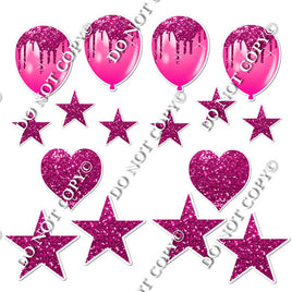 16 pc Hot Pink Sparkle Flair Set Flair-hbd0382