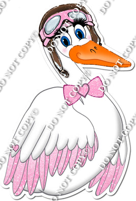 Baby Pink Stork Wearing Aviator Cap w/ Variant