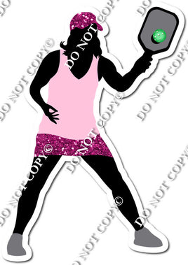 Hot Pink & Baby Pink Female Pickle Ball Player w/ Variant