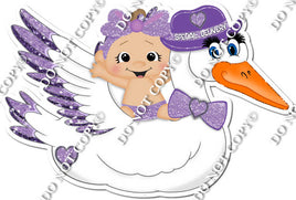 Lavender Light Skin Tone Baby Girl Riding Stork w / Variant