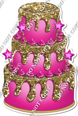 Hot Pink Cake , Gold Dollops & Drip