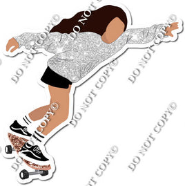 Light Skin Tone Skater Girl Wearing Light Silver Sparkle Shirt w/ Variant