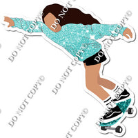 Light Skin Tone Skater Girl Wearing Mint Sparkle Shirt w/ Variant
