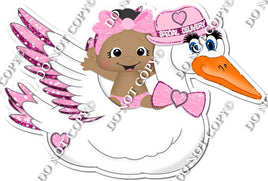 Baby Pink Dark Skin Tone Baby Girl Riding Stork w / Variant