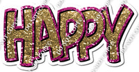 Split 35 - Gold & Hot Pink Sparkle Happy Birthday