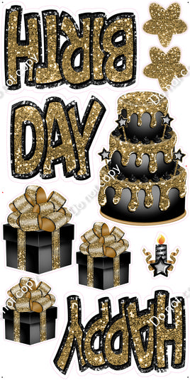 10 pc Happy Birthday - Swift - Black & Gold Flair-hbd0311