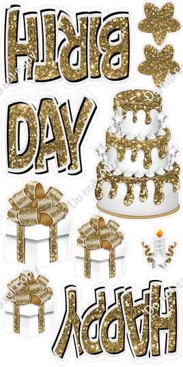 10 pc Happy Birthday - Swift - White & Gold Flair-hbd0315