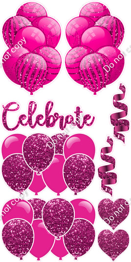 9 pc Hot Pink Sparkle Celebrate Set Flair -hbd0461