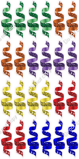 24 pc Sparkle - Red, Orange, Yellow, Green, Blue, Purple Streamers