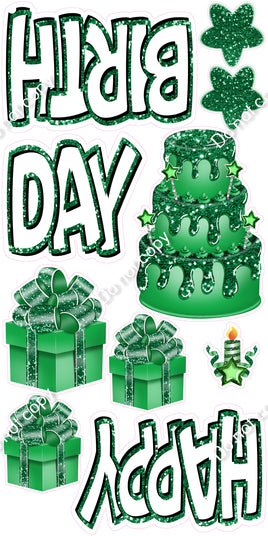 10 pc Happy Birthday - Swift - White & Green Sparkle Flair-hbd0559