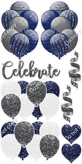 9 pc Navy Blue, Silver, & White Celebrate Flair-hbd0618