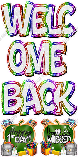 5 pc Sparkle White & Rainbow Split Welcome Back Set
