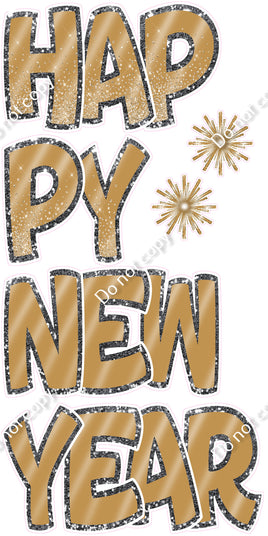 6 pc Gold Diamond BB Happy New Year EZ Set Flair-hbd0890