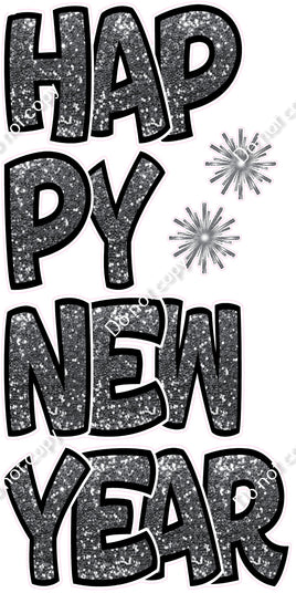 6 pc Silver BB Outlined Happy New Year EZ Set Flair-hbd0891