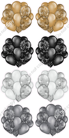 8 pc Disco - Gold, Black, Silver, Light Silver Balloon Cluster Set Flair-hbd0914