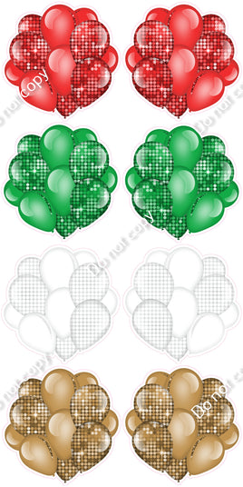 8 pc Disco - Red, Green, White, Gold Balloon Cluster Set Flair-hbd0915
