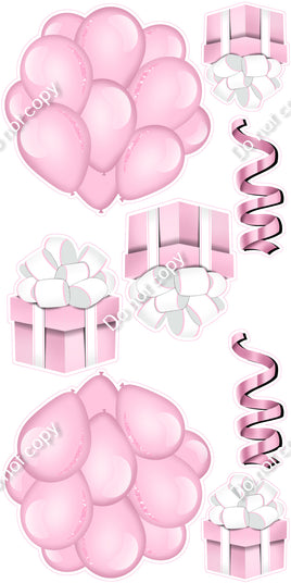 8 pc Flat - Baby Pink Cluster, Present & Streamer Set