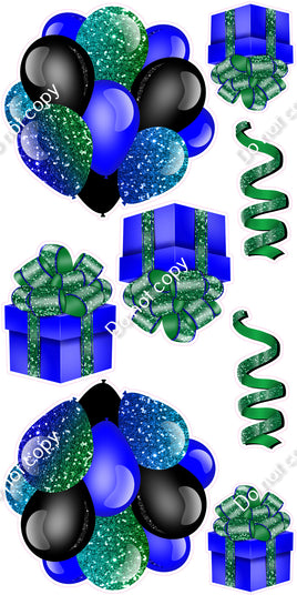8 pc Sparkle - Blue Green Ombre, Black Cluster, Present & Streamer Set