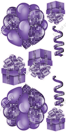 8 pc Disco - Purple Cluster, Present & Streamer Set
