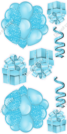 8 pc Sparkle - Baby Blue Cluster, Present & Streamer Set