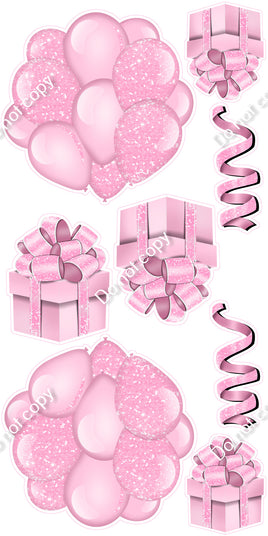8 pc Sparkle - Baby Pink Cluster, Present & Streamer Set