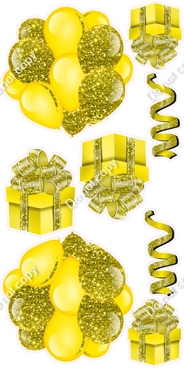 8 pc Sparkle - Yellow Cluster, Present & Streamer Set