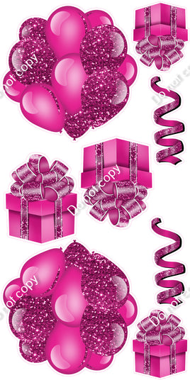 8 pc Sparkle - Hot Pink Cluster, Present & Streamer Set