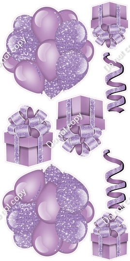 8 pc Sparkle - Lavender Cluster, Present & Streamer Set