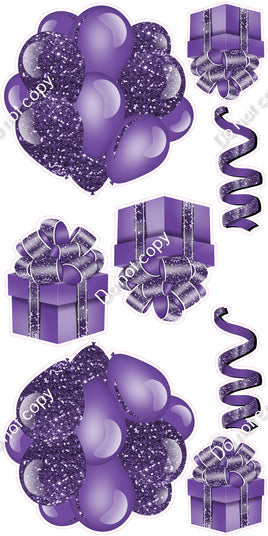 8 pc Sparkle - Purple Cluster, Present & Streamer Set