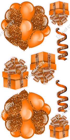 8 pc Sparkle - Orange Cluster, Present & Streamer Set