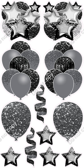 12 pc - Black & Silver Specs - Balloon Flair Set